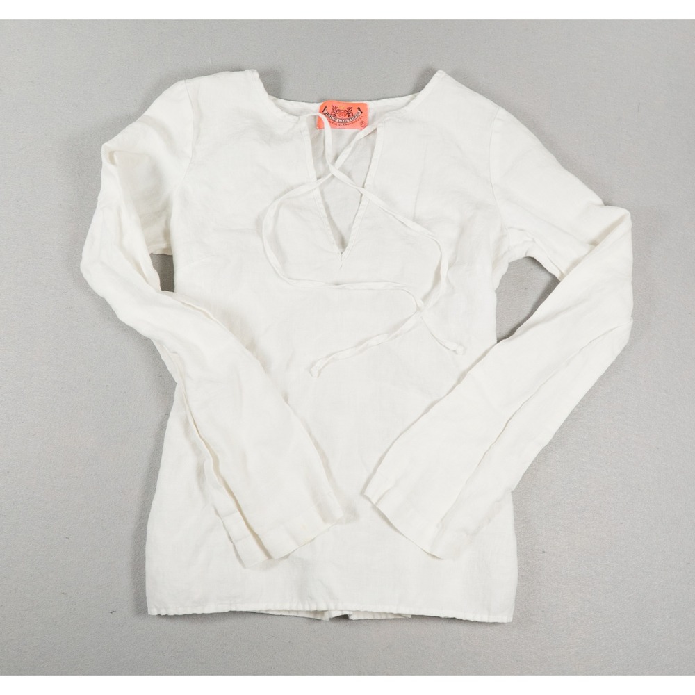 Vintage Juicy Couture Made in Glamorous USA Linen Lace Up Top 32